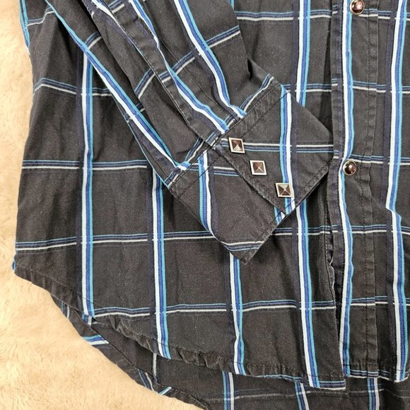 Diesel Shirt Pearl Snap Button-Down Pockets Mens Size M Black Blue Plaid Western - Picture 8 of 10